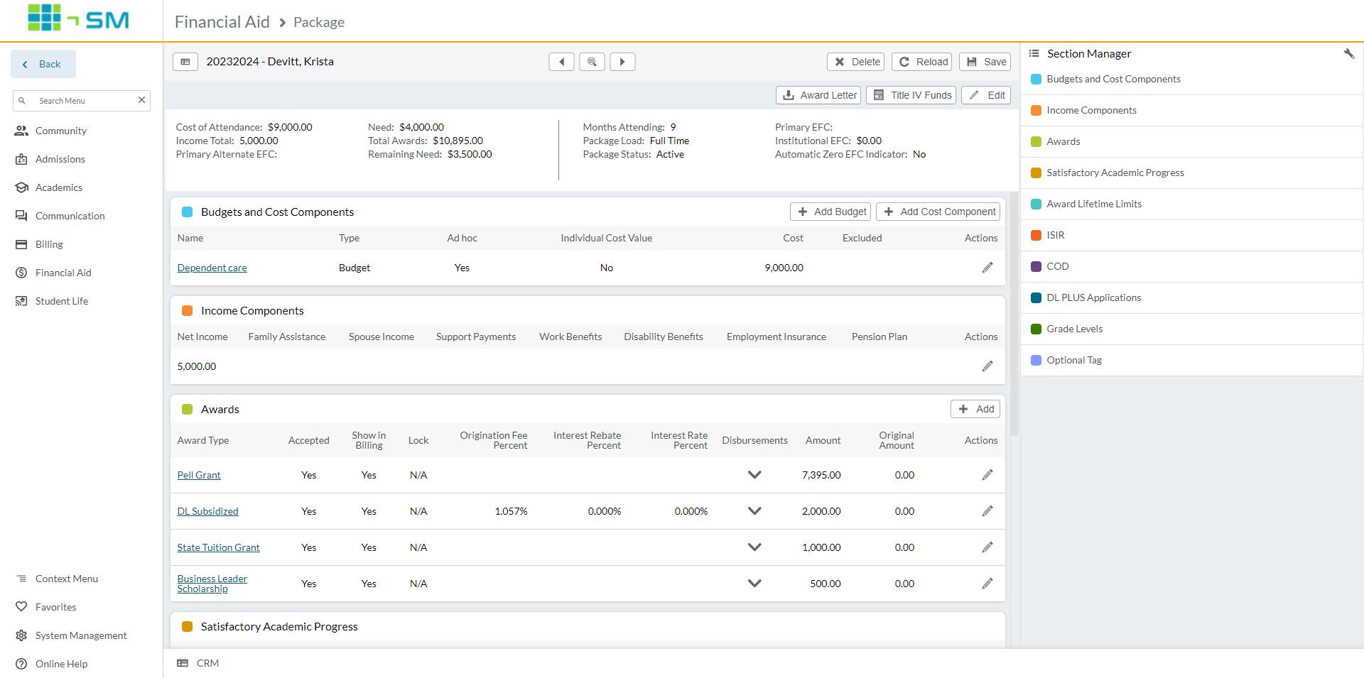 SM_Financial Aid Module Screenshot